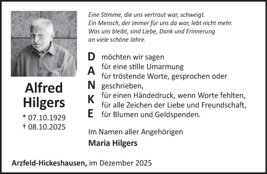 Traueranzeige von Alfred Hilgers von WochenSpiegel