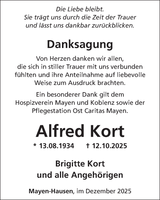 Traueranzeige von Alfred Kort von WochenSpiegel