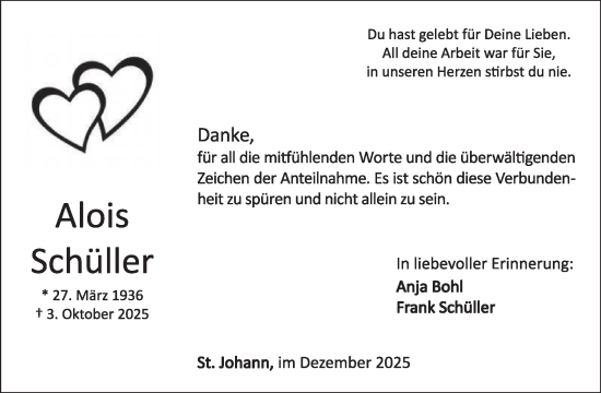 Traueranzeige von Alois Schüller von WochenSpiegel