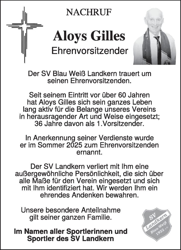  Traueranzeige für Aloys Gilles vom 10.12.2025 aus WochenSpiegel