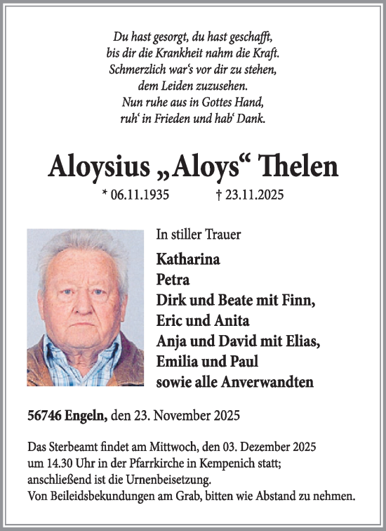 Traueranzeige von Aloysius Thelen von WochenSpiegel