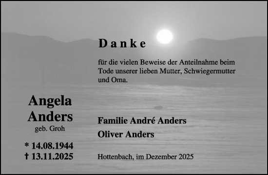 Traueranzeige von Angela Anders von WochenSpiegel