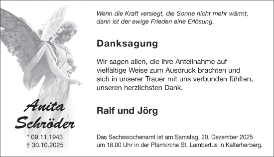 Traueranzeige von Anita Schröder von WochenSpiegel