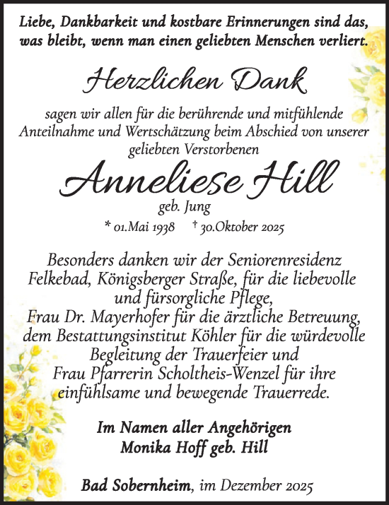 Traueranzeige von Anneliese FH von WochenSpiegel
