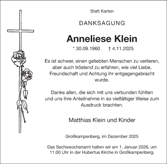 Traueranzeige von Anneliese Klein von WochenSpiegel