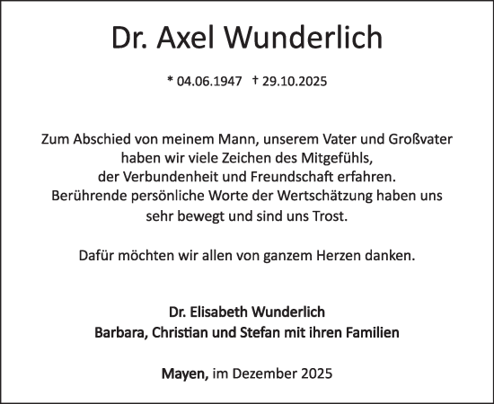 Traueranzeige von Axel Wunderlich von WochenSpiegel