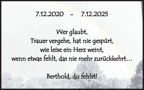 Traueranzeige von Berthold  von WochenSpiegel