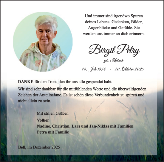 Traueranzeige von Birgit Petry von WochenSpiegel