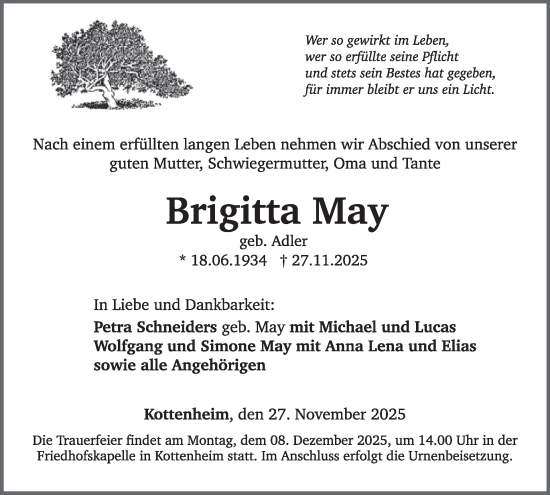 Traueranzeige von Brigitta May von WochenSpiegel