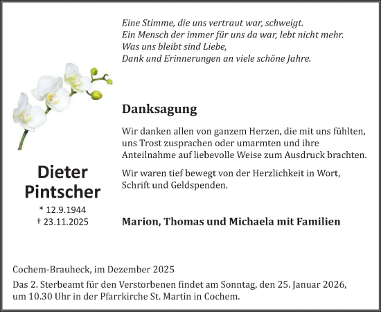 Traueranzeige von Dieter Pintscher von WochenSpiegel