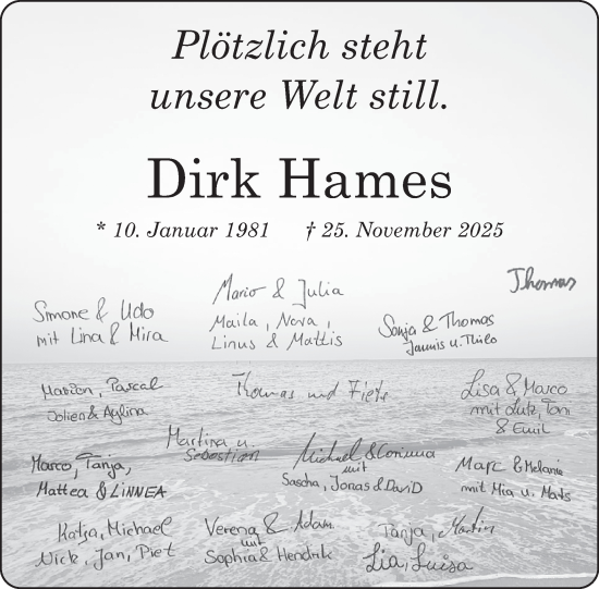 Traueranzeige von Dirk Hames von WochenSpiegel