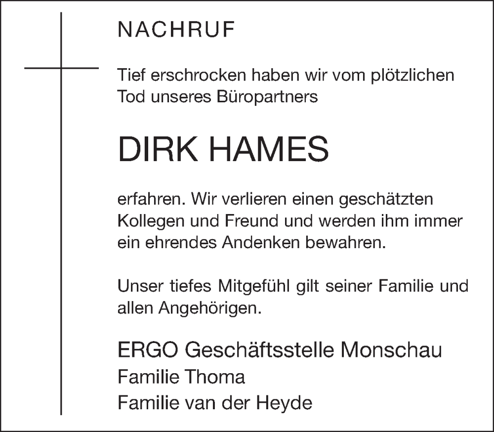  Traueranzeige für Dirk Hames vom 10.12.2025 aus WochenSpiegel