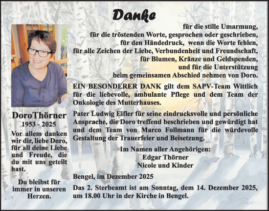 Traueranzeige von Doro Thörner von WochenSpiegel