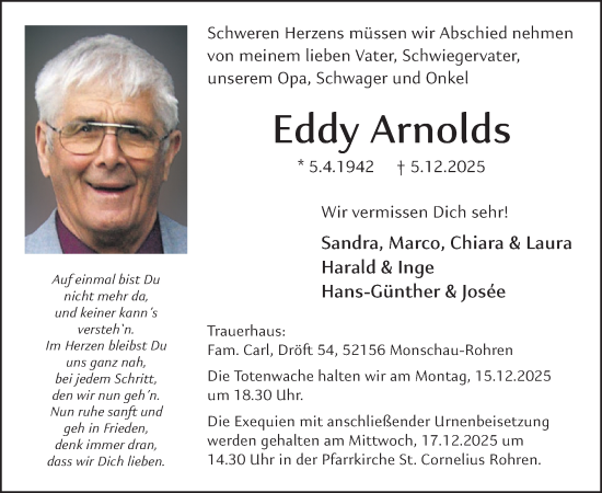 Traueranzeige von Eddy Arnolds von WochenSpiegel