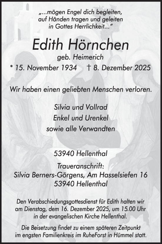 Traueranzeige von Edith Hörnchen von WochenSpiegel