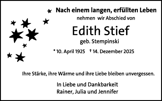 Traueranzeige von Edith Stief von WochenSpiegel