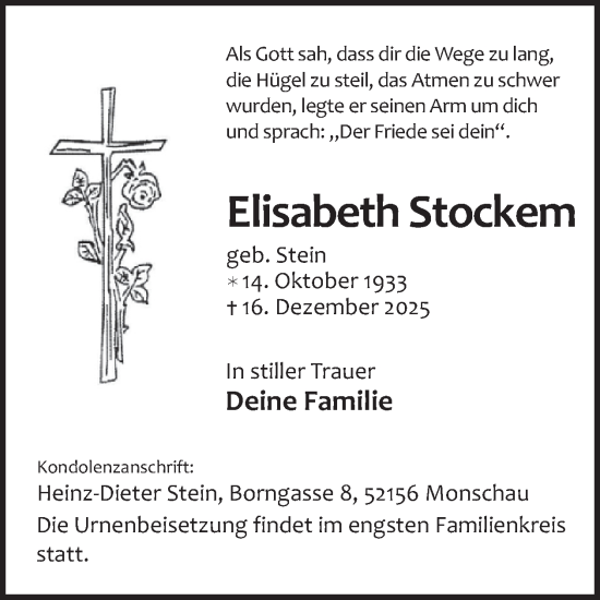Traueranzeige von Elisabeth Stockem von WochenSpiegel