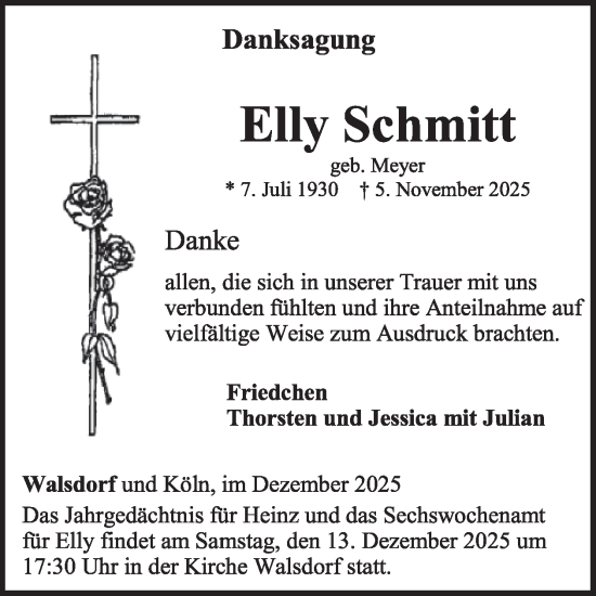 Traueranzeige von Elly Schmitt von WochenSpiegel