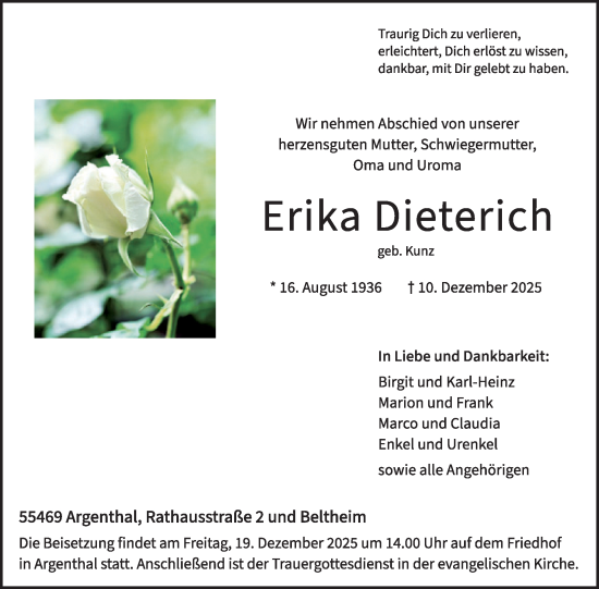 Traueranzeige von Erika Dieterich von WochenSpiegel