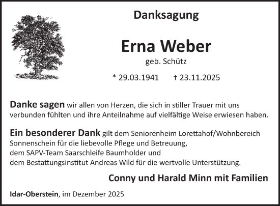 Traueranzeige von Erna Weber von WochenSpiegel