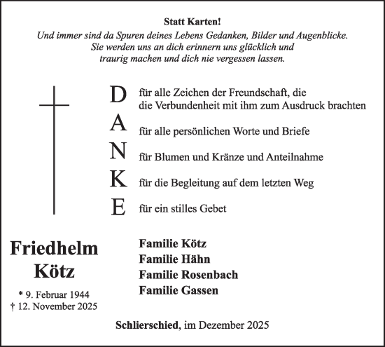 Traueranzeige von Friedhelm Kötz von WochenSpiegel