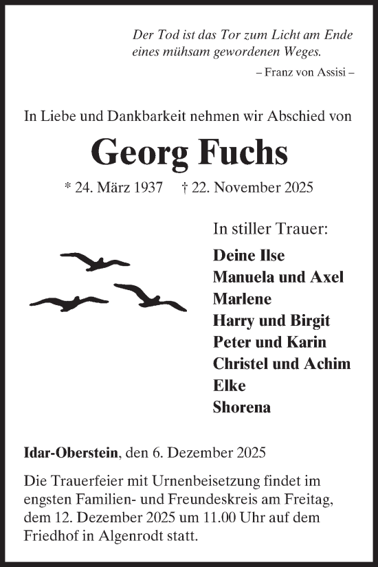 Traueranzeige von Georg Fuchs von WochenSpiegel