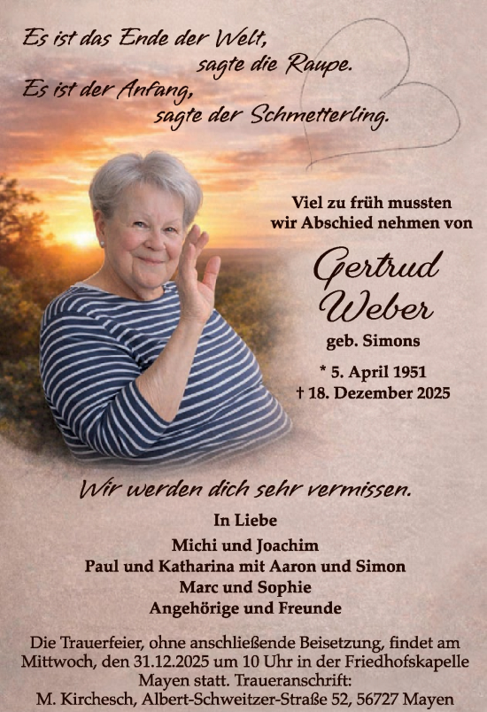 Traueranzeige von Gertrud Weber von WochenSpiegel