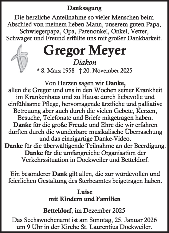 Traueranzeige von Gregor Meyer von WochenSpiegel