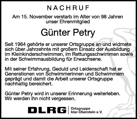 Traueranzeige von Günter Petry von WochenSpiegel
