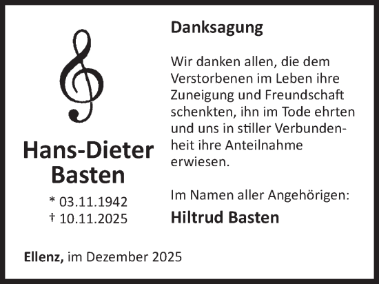 Traueranzeige von Hans-Dieter Basten von WochenSpiegel