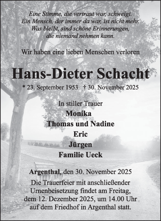 Traueranzeige von Hans-Dieter Schacht von WochenSpiegel