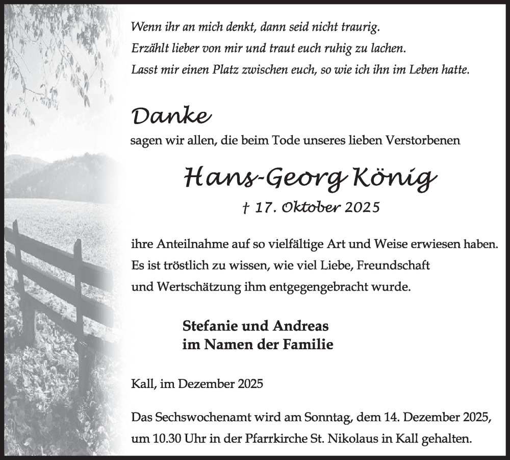  Traueranzeige für Hans-Georg König vom 03.12.2025 aus WochenSpiegel