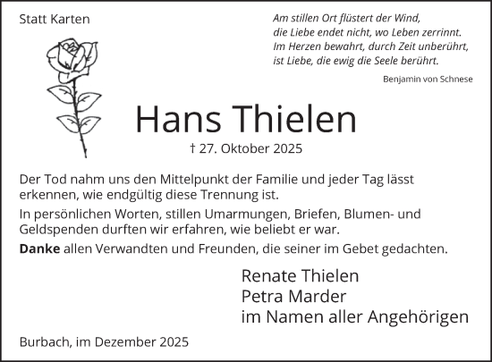 Traueranzeige von Hans Thielen von WochenSpiegel