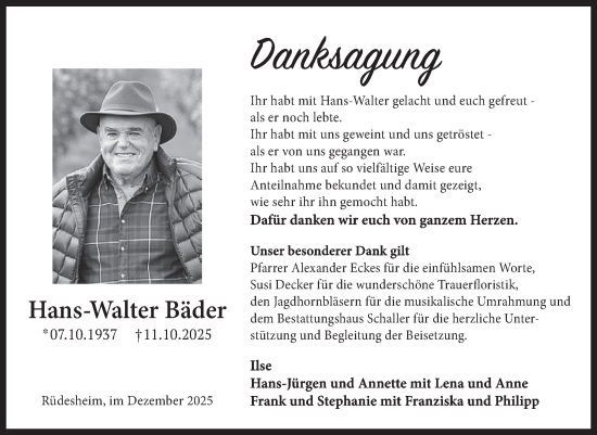 Traueranzeige von Hans-Walter Bäder von WochenSpiegel