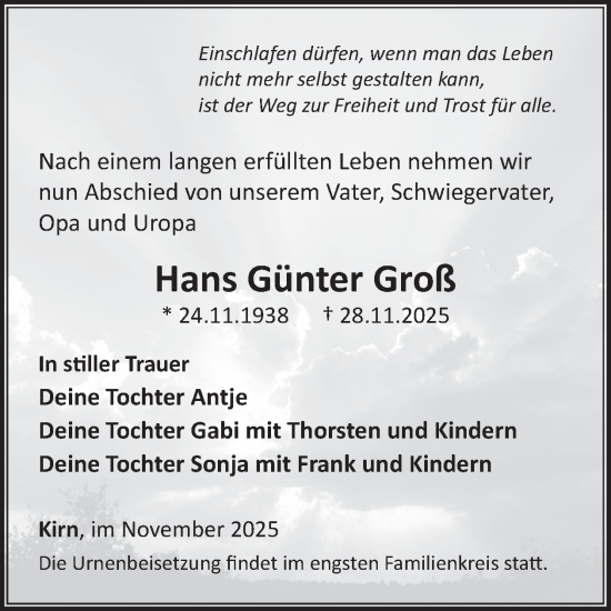 Traueranzeige von Hans Günter Groß von WochenSpiegel