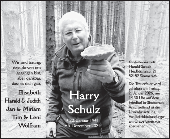 Traueranzeige von Harry Schulz von WochenSpiegel
