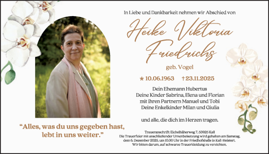 Traueranzeige von Heike Viktoria Friedrichs von WochenSpiegel