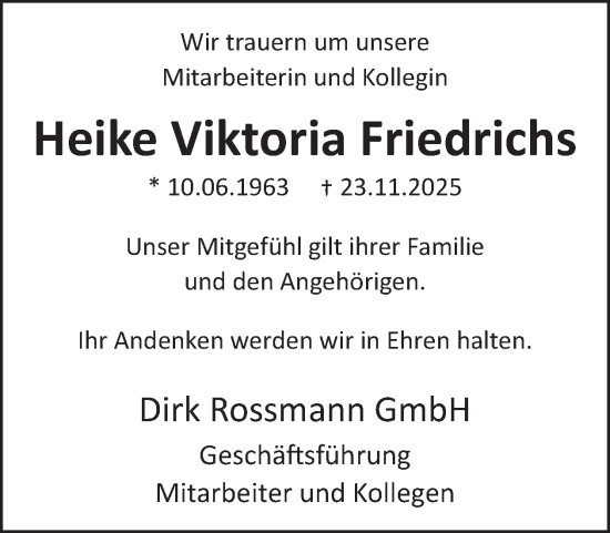 Traueranzeige von Heike Viktoria Friedrichs von WochenSpiegel