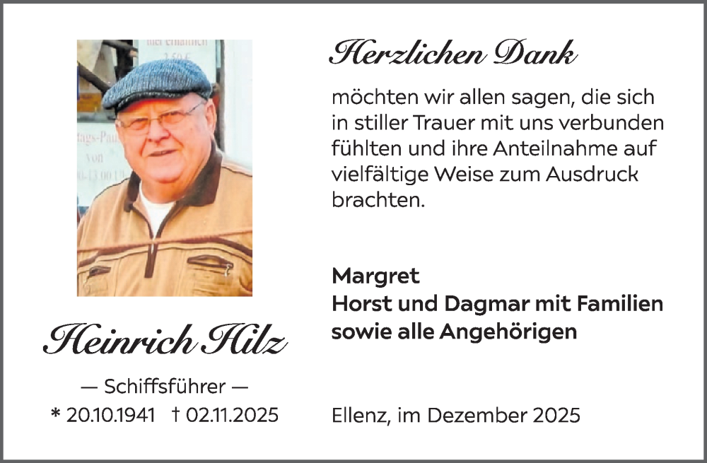 Traueranzeige für Heinrich Hilz vom 17.12.2025 aus WochenSpiegel