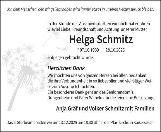 Traueranzeige von Helga Schmitz von WochenSpiegel