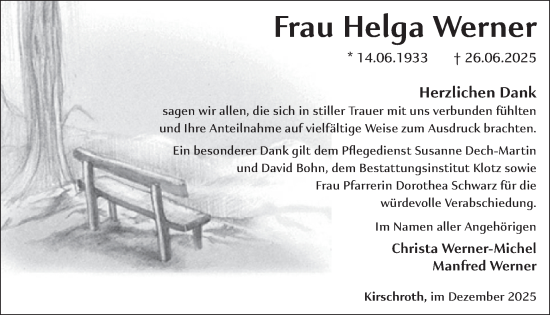 Traueranzeige von Helga Werner von WochenSpiegel