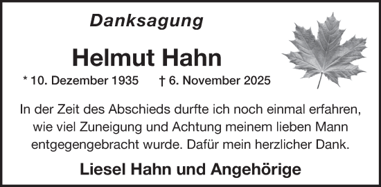 Traueranzeige von Helmut Hahn von WochenSpiegel