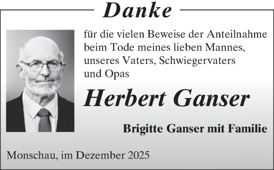 Traueranzeige von Herbert Ganser von WochenSpiegel