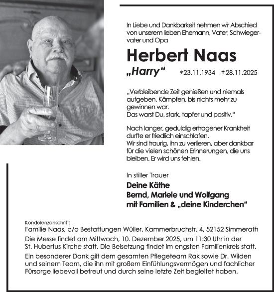 Traueranzeige von Herbert Naas von WochenSpiegel