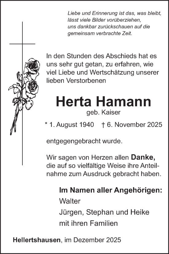 Traueranzeige von Herta Hamann von WochenSpiegel