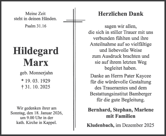 Traueranzeige von Hildegard Marx von WochenSpiegel