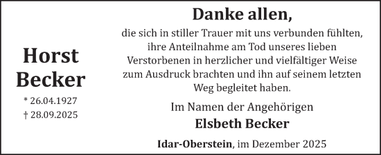 Traueranzeige von Horst Becker von WochenSpiegel