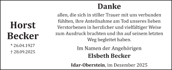 Traueranzeige von Horst Becker von WochenSpiegel