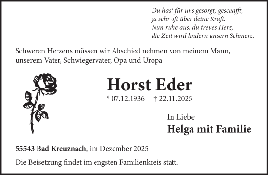 Traueranzeige von Horst Eder von WochenSpiegel