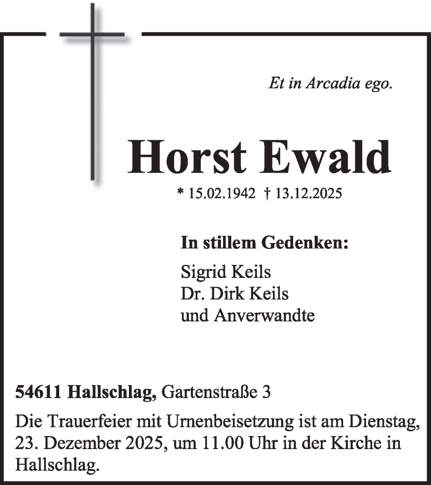  Traueranzeige für Horst Ewald vom 20.12.2025 aus WochenSpiegel